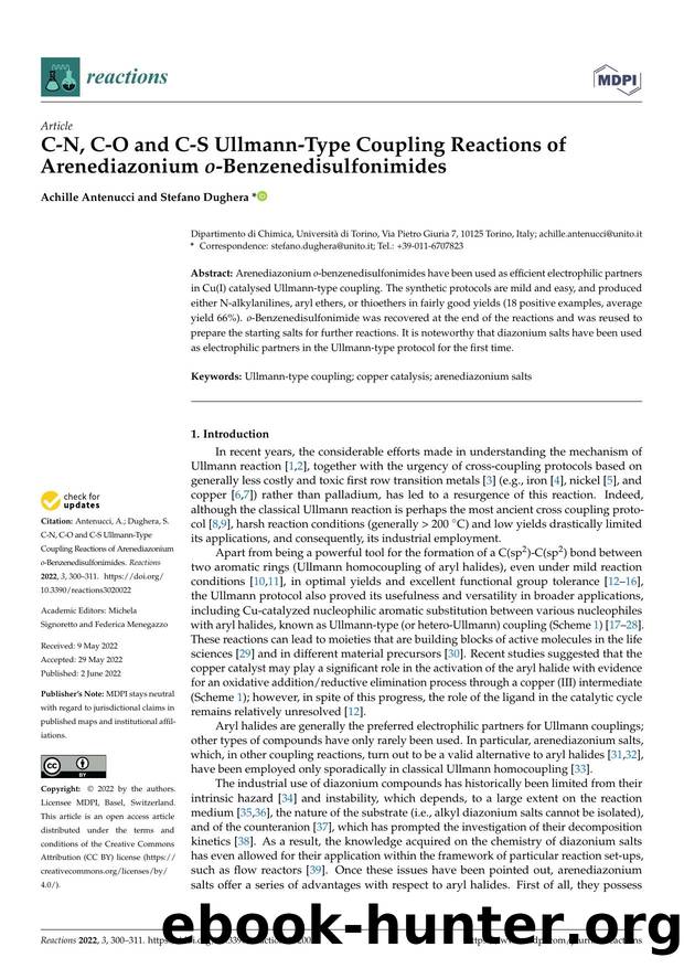 C-N, C-O and C-S Ullmann-Type Coupling Reactions of Arenediazonium o-Benzenedisulfonimides by Achille Antenucci & Stefano Dughera